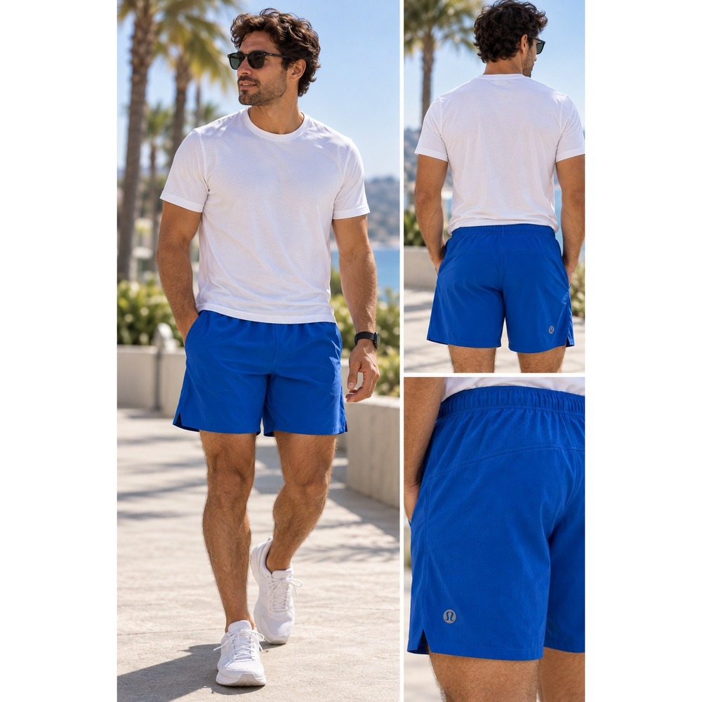 Lululemon Mens Surge Lined Running Shorts Blue 6 Inch Inseam Size Small Running